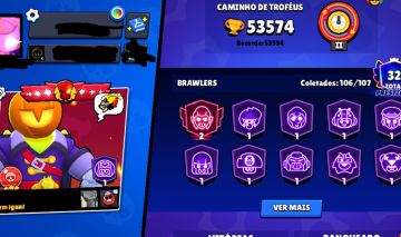 CONTA BRAWL E CLASH ROYALE MUITO RARA COM 100 K DE OURO E TODOS OS BRAWLERS