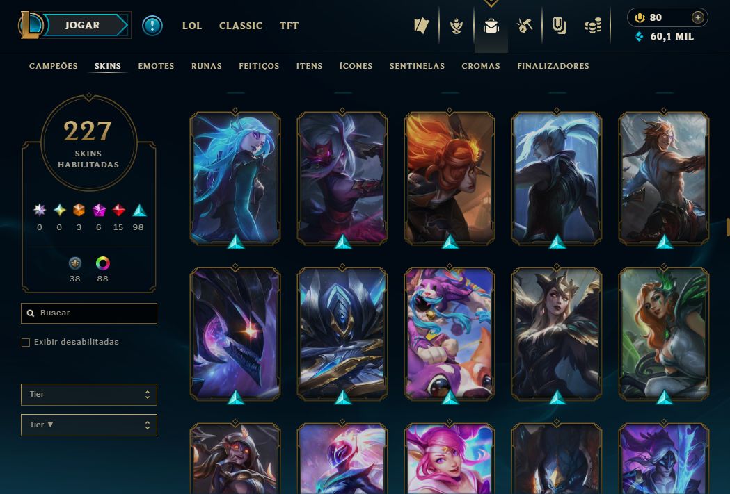 Conta LOL mmr mestre (caiu pra d1 por inatividade) lvl 429, 227 skins