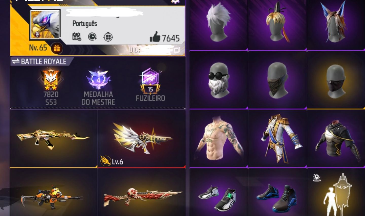 Conta de free fire com itens muito raros, preço negociável!!!!