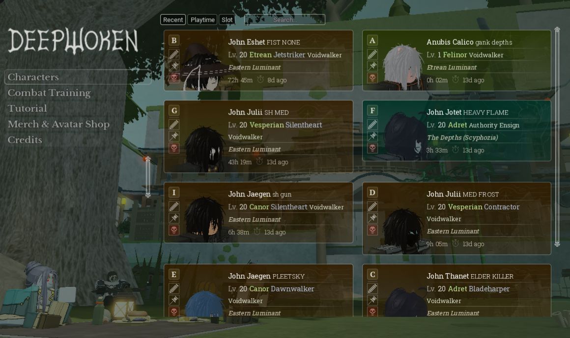 CONTA DEEPWOKEN / 9 SLOTS / 8 BUILDS PROGRADAS / RELÍQUIAS / SPEC SET