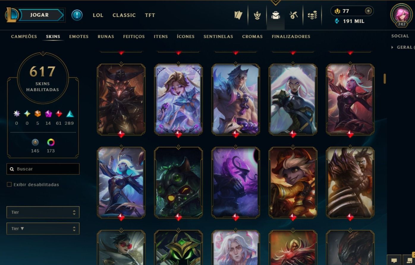CONTA LOL BR 617 SKINS PLATINA III COM DADOS QUASE 200K DE EA PREÇO NEGOCIÁVEL