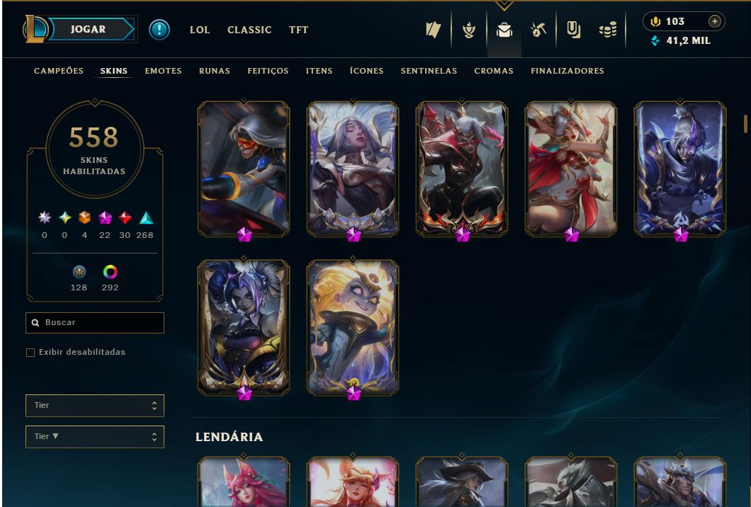 Conta no lol, diamante lvl 862 com 572 skins sendo 4 ultimate com todos champs