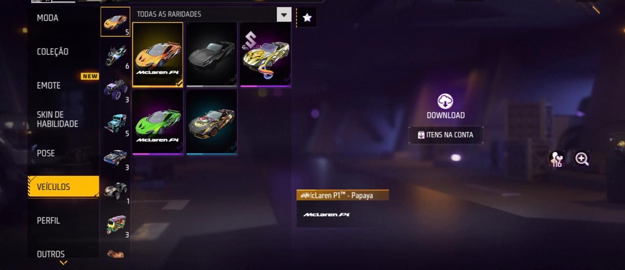 CONTA FREE FIRE | 150+ SKINS E ITENS RAROS | MCLAREN P1 | DRAGÃO NEGRO LV.3