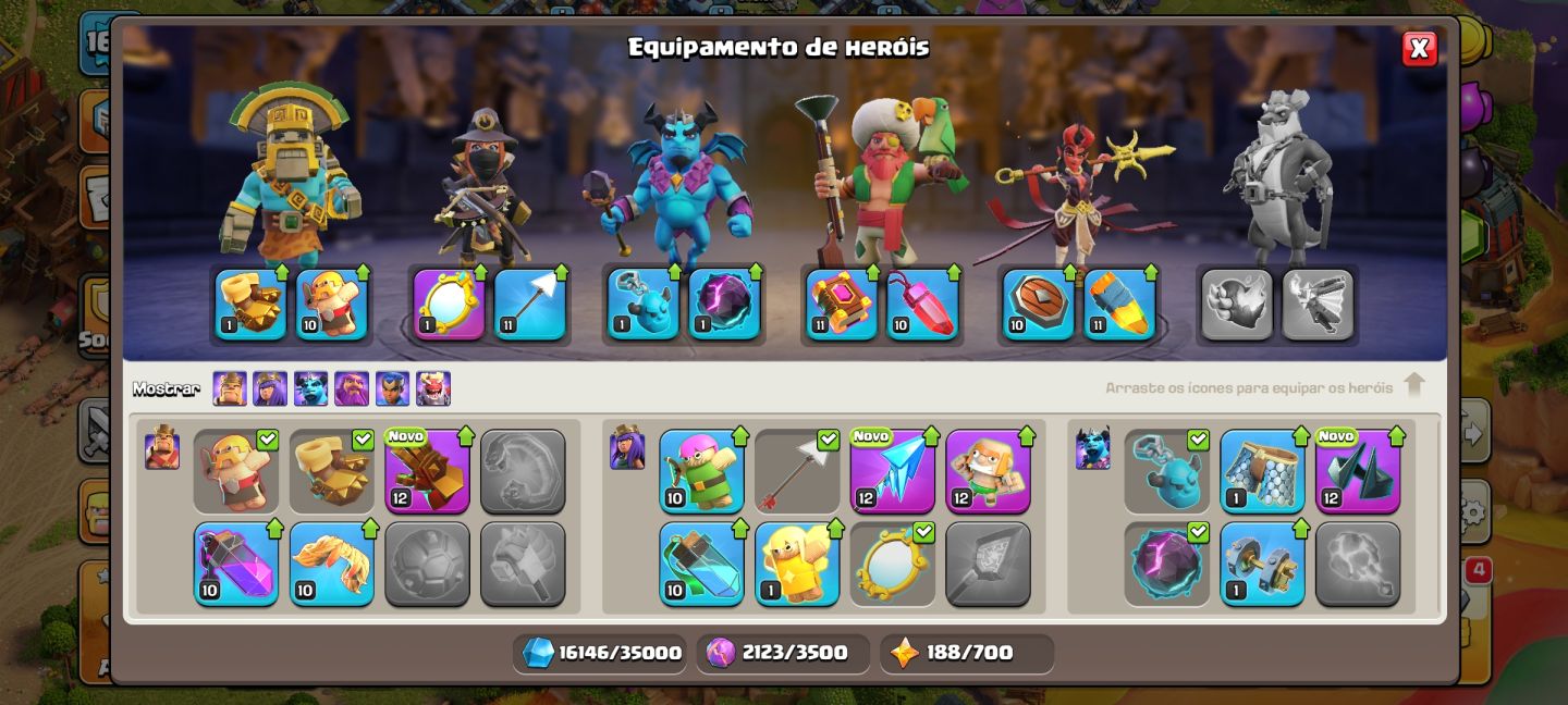 CONTA CV13 TOP | HERÓIS EVOLUÍDOS + EQUIPAMENTOS + TROPAS | CLASH OF CLANS