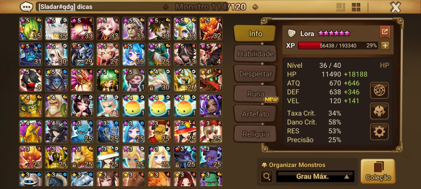 Conta Summoners Wars NAT 5 light Lora (menina oculta dem