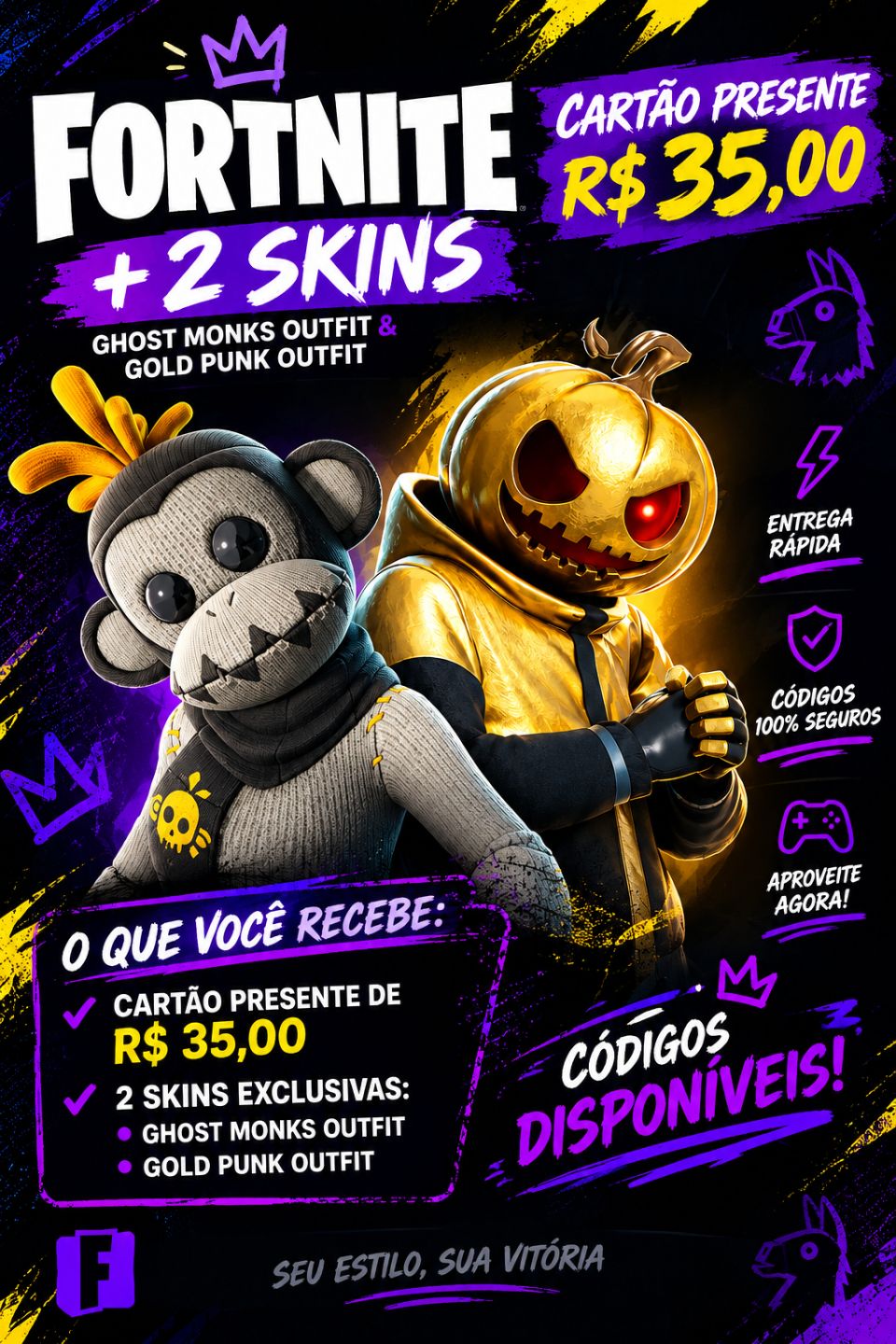 Código bundles exclusivo skins Ghost + cartão presente Fortnite