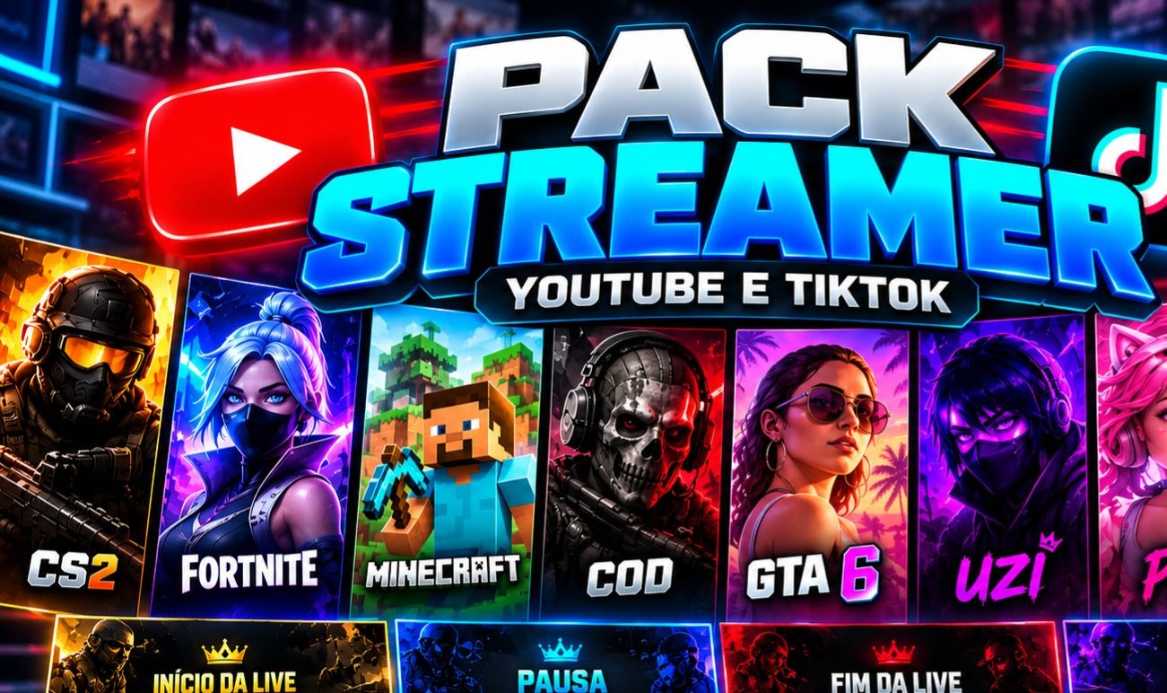 PACK STREAMER COMPLETO | CS2, GTA 6, FORTNITE, COD, MINECRAFT | YOUTUBE E TIKTOK