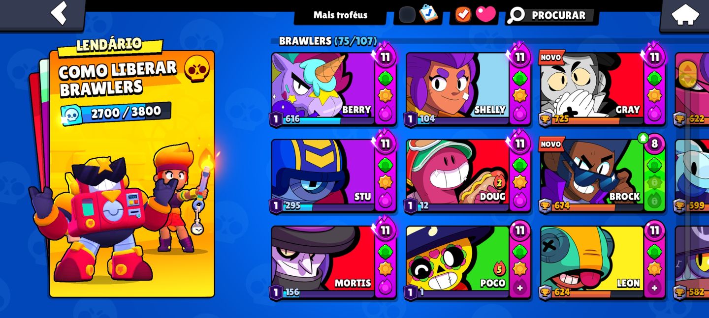 Conta de brawl stars, muitas skins Brawlers upados é muito mais