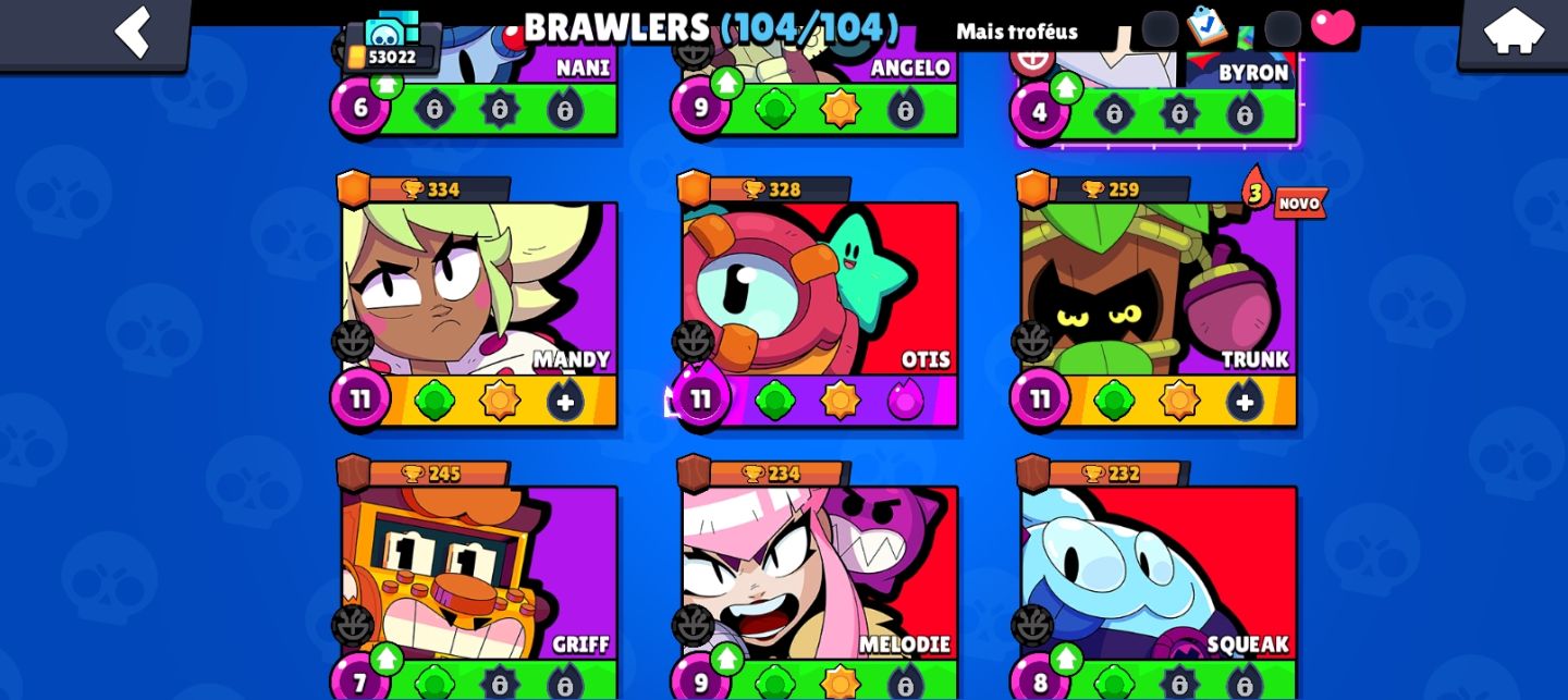 Conta de brawl com 53k de troféus,104 brawlers e skins raras