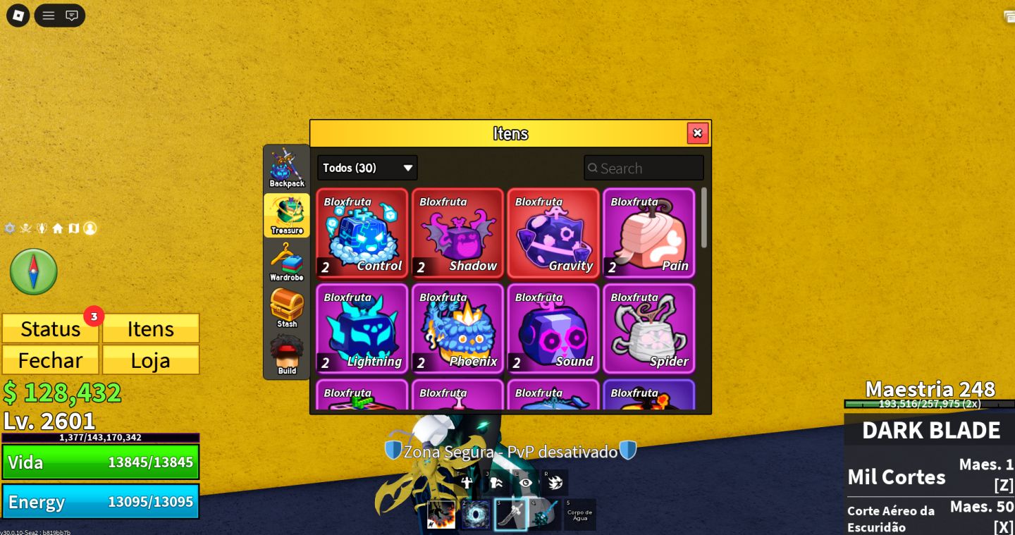 CONTA BLOX FRUITS | DARK BLADE + KITSUNE, DRAGÃO, DOUGH, BUDDHA, MAMUTE PERM
