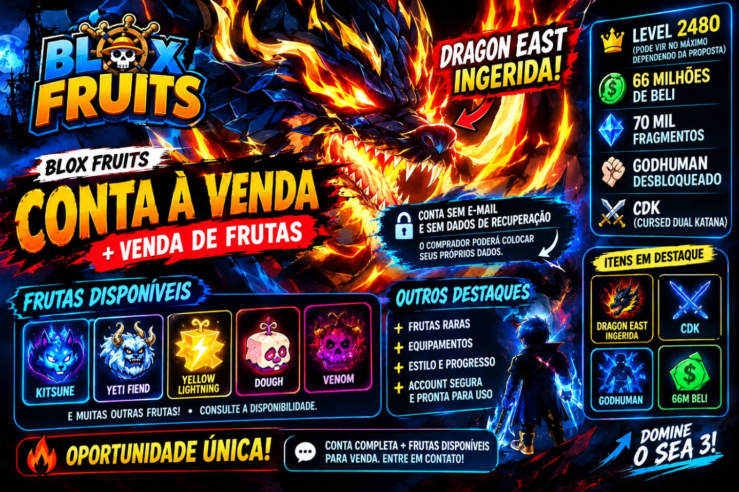CONTA BLOX FRUITS + VENDA DE FRUTAS | DRAGON EAST INGERIDA