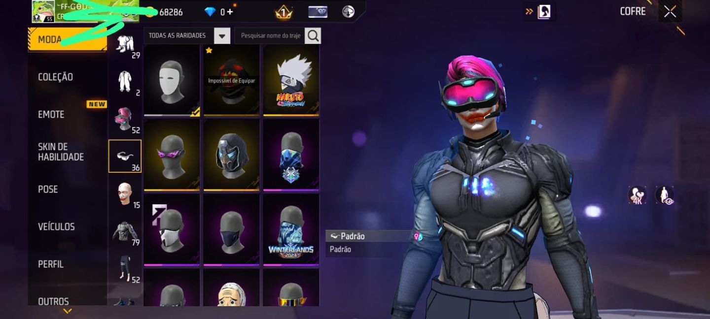 Conta Free Fire Nv 55 - MP40 Evolutiva Lv 3, Skin Kakashi (Naruto), Gel Tanjir..
