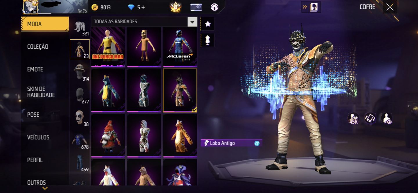 Conta free fire nivel 76 com primeiro passe e ragnarok raríssima.