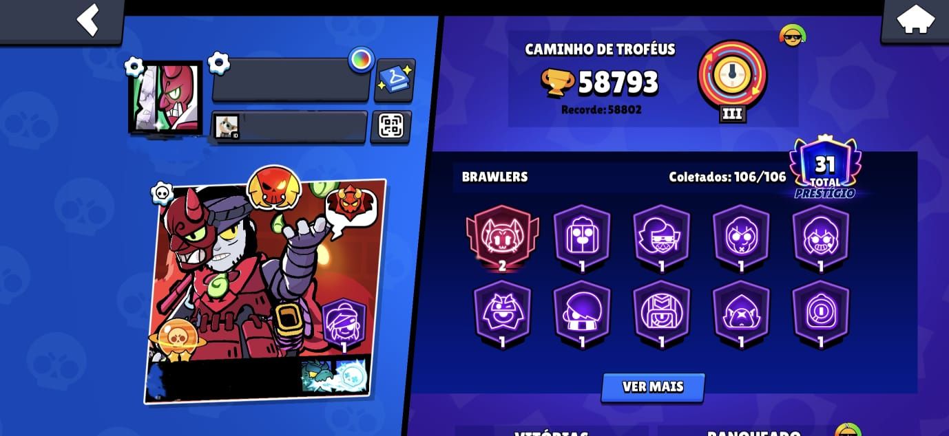 (PRA SAIR LOGO) CONTA RARA BRAWL STARS FULL (106/107) + 60K Troféus + Skins Ants