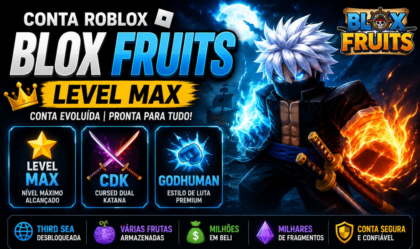 CONTA BLOX FRUITS LEVEL MAX | CDK + GODHUMAN | THIRD SEA | CONTA EVOLUÍDA