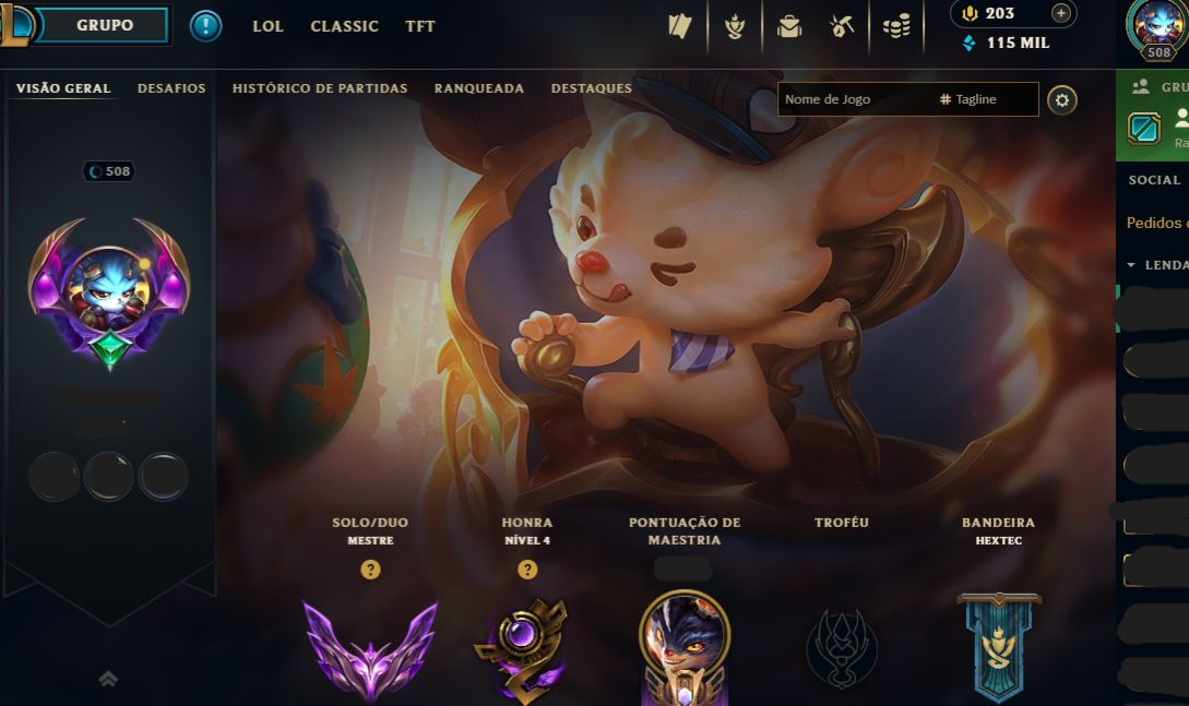 Conta LOL MESTRE + VAVA DIAMANTE (EX CHALLENGER, EX ASCENDENTE)