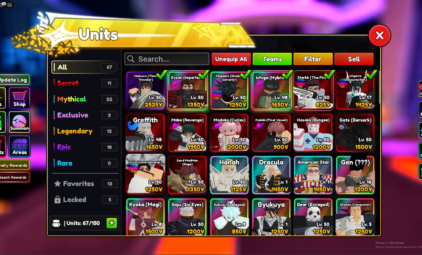 Conta MUITO forte de Anime Ascendants - Quase todos os personagens do jogo!!