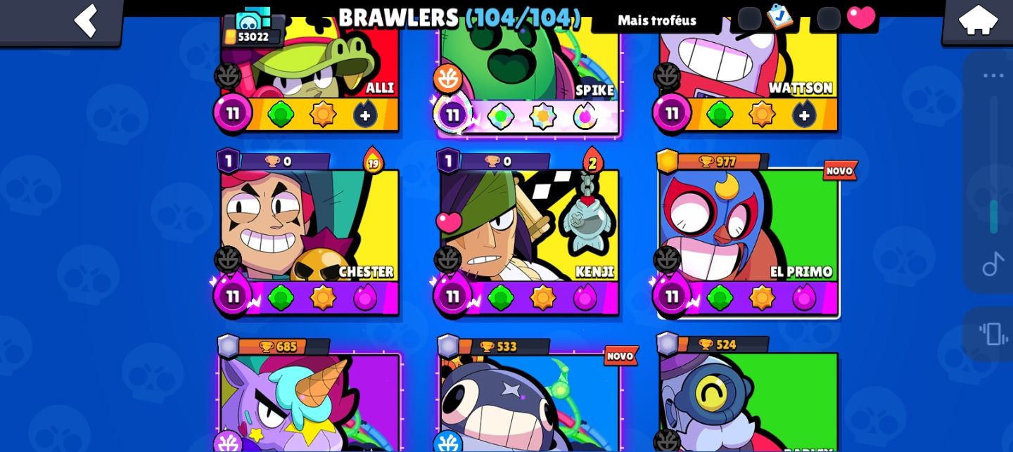 Conta de brawl com 53k de troféus,104 brawlers e skins raras