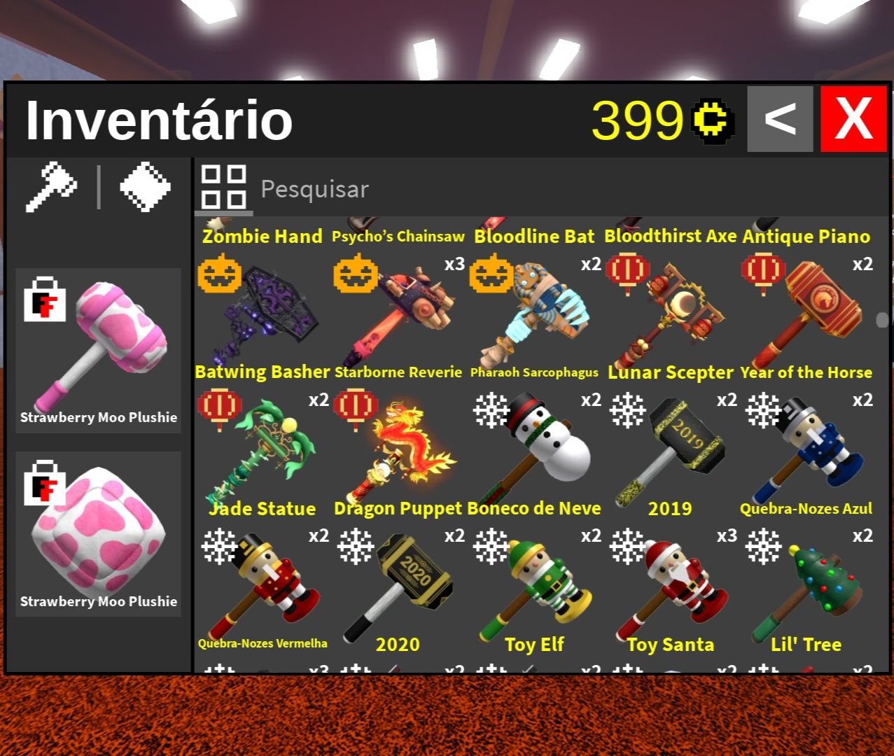 FTF Inventário com quase todas as marretas incluindo Moo Plushie