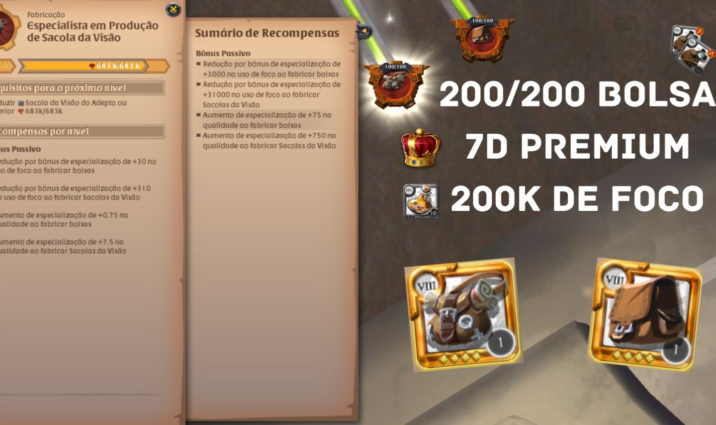 Conta crafter bolsa 200/200 + 7d premium + 200k foco