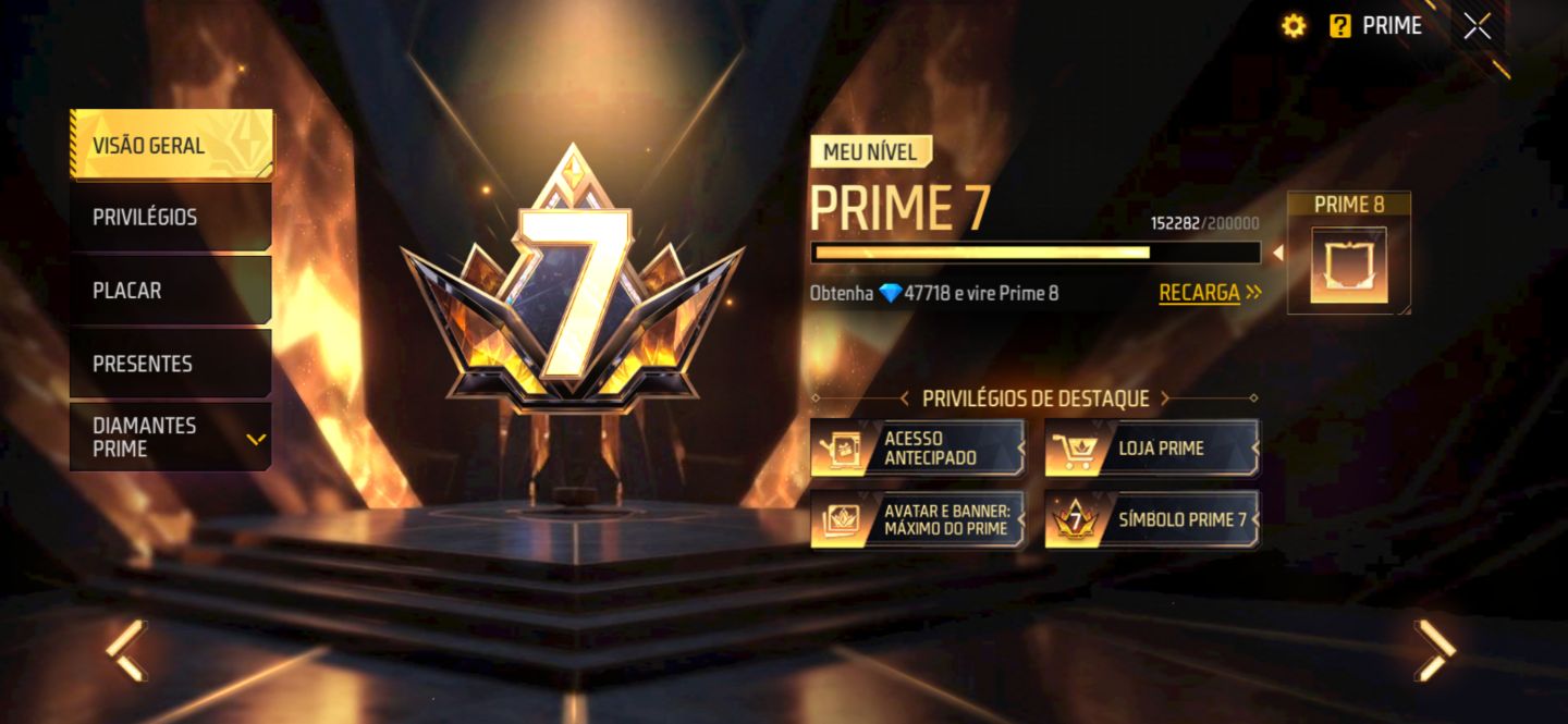 CONTA FREE FIRE RARA PRIME 7 COM 1 e 7 PASSE ANTIGO e+