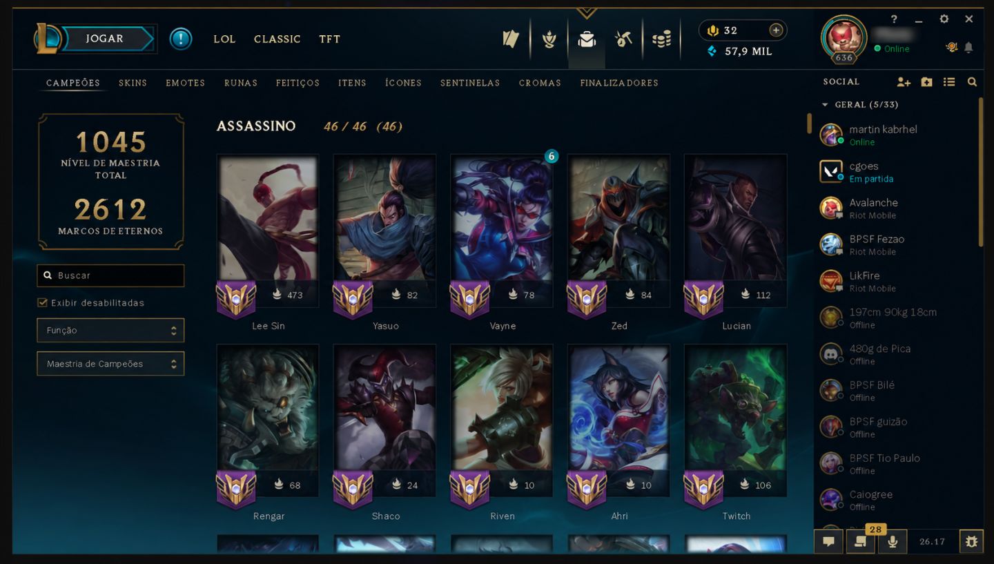 Conta de LOL diamante em todas as Filas com mais de 400 Skins e todos os champs