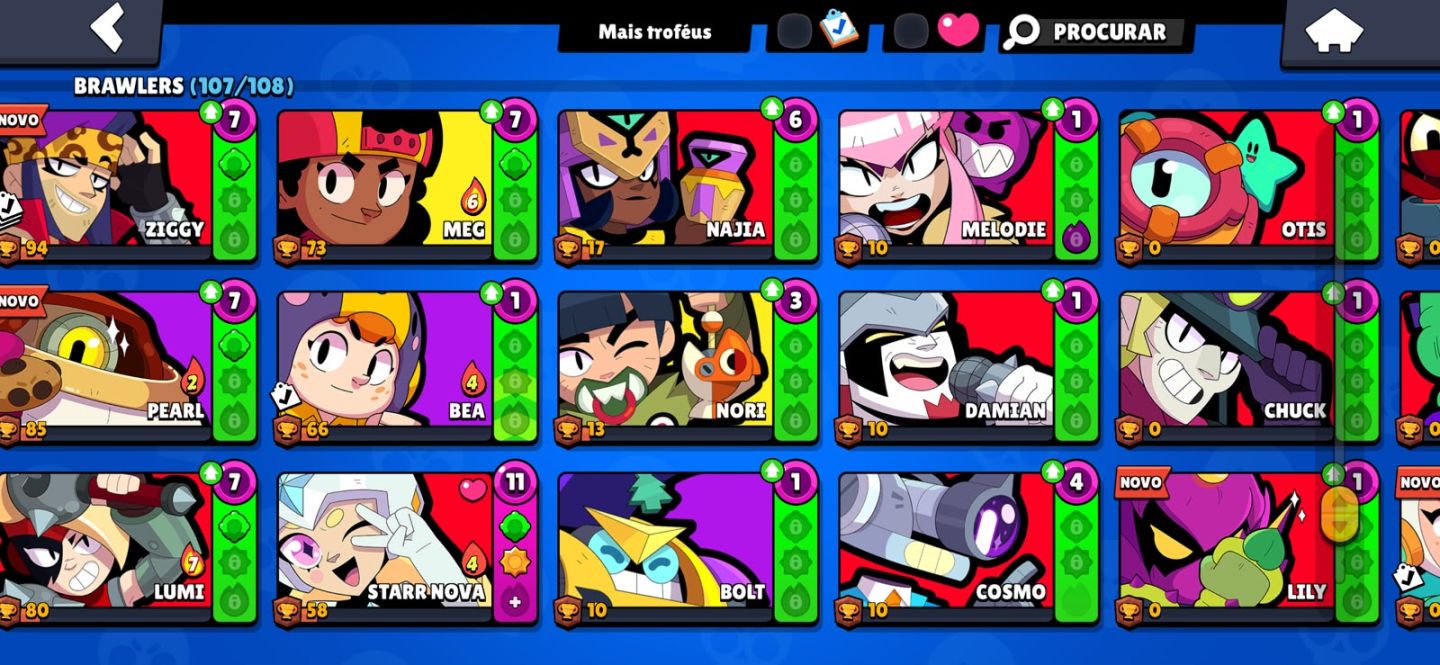 CONTA BRAWL STARS FULL | 48K TROFÉUS | 107/108 BRAWLERS | 262 SKINS | 21 PRESTÍG