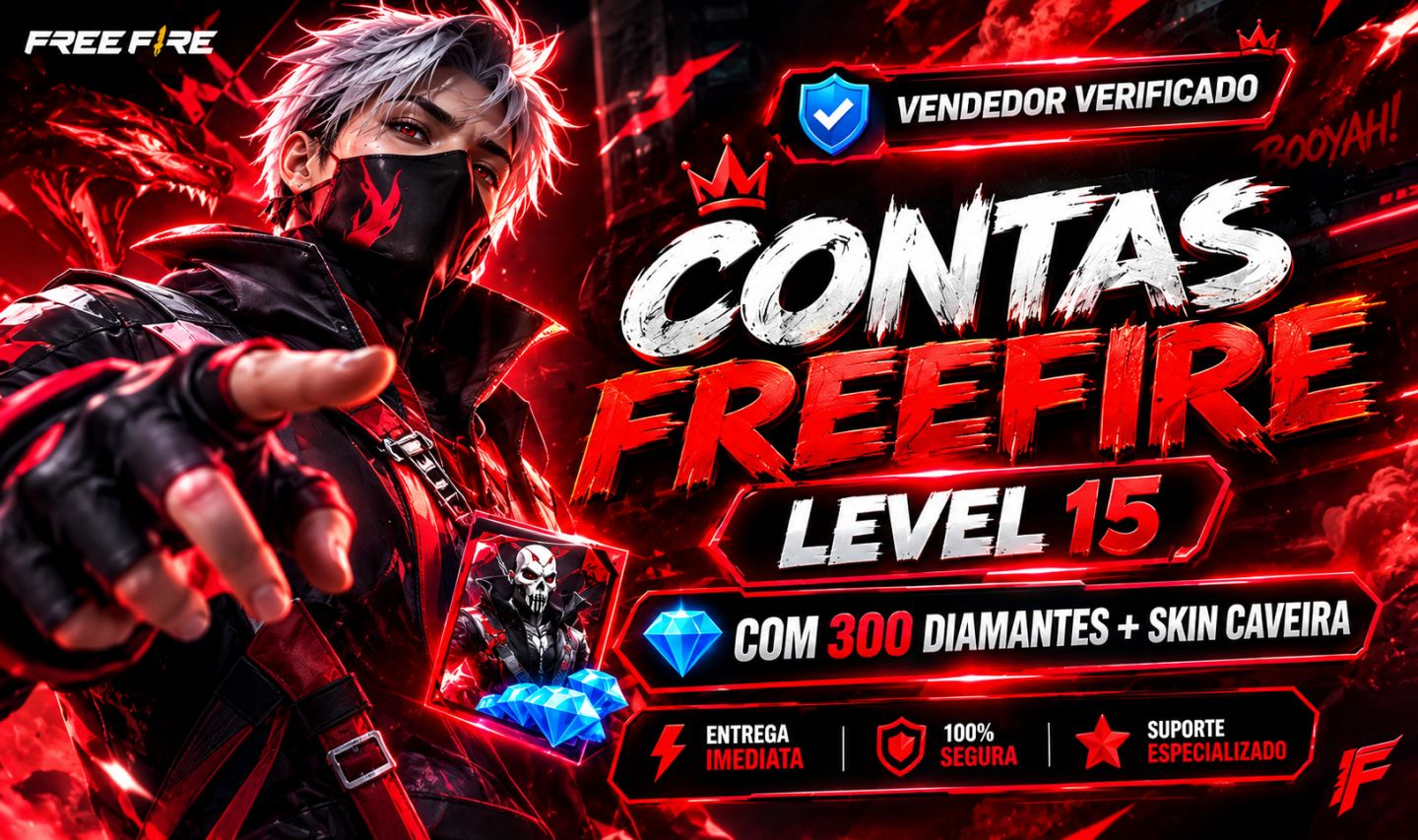 [PROMOÇÃO] CONTA FREE FIRE LV15+300 DIAMANTES+SKIN REI CAVEIRA+TROCA NICK