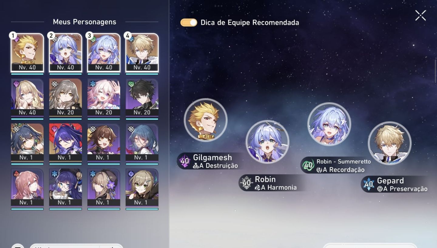 Conta Honkai star rail com Gilgamesh e robin