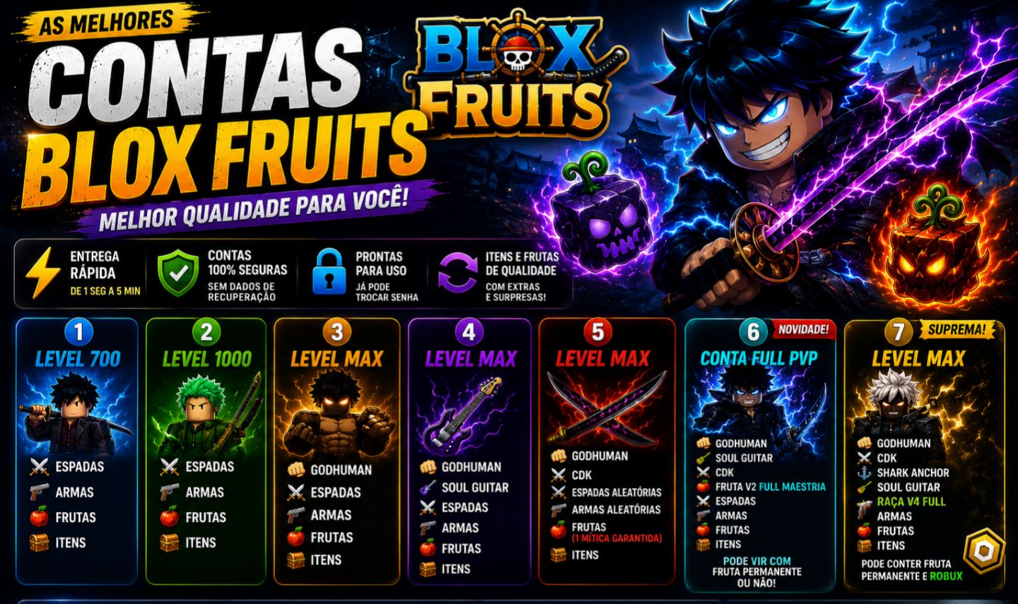 Contas Blox Fruits Melhor Preço E Qualidade! ( diversas opções )
