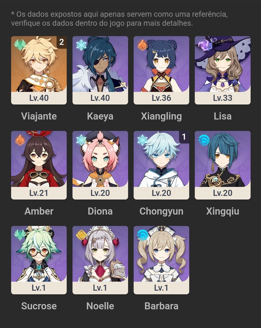 Conta iniciante de honkai e genshin