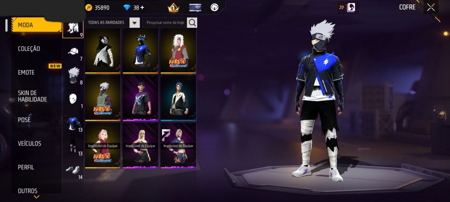 CONTA FF NÍVEL 18 COM 3 SKINS & 2 EMOTES DO NARUTO + 6 SKIN RARAS (SEU EMAIL)