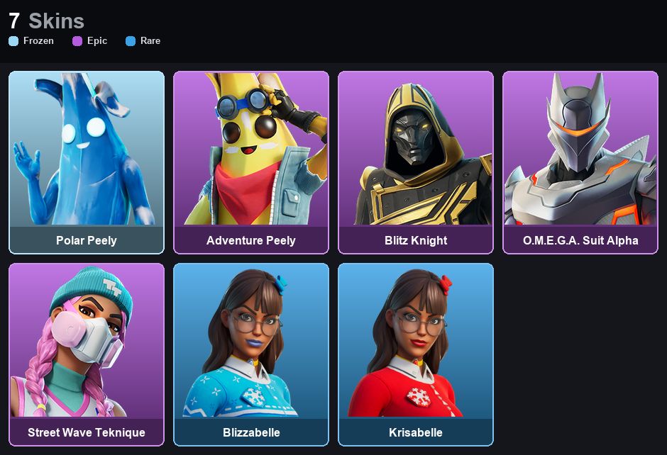 Conta 7 Skins - O.M.E.G.A. SUIT ALPHA - BLITZ KNIGHT - POLAR PEELY