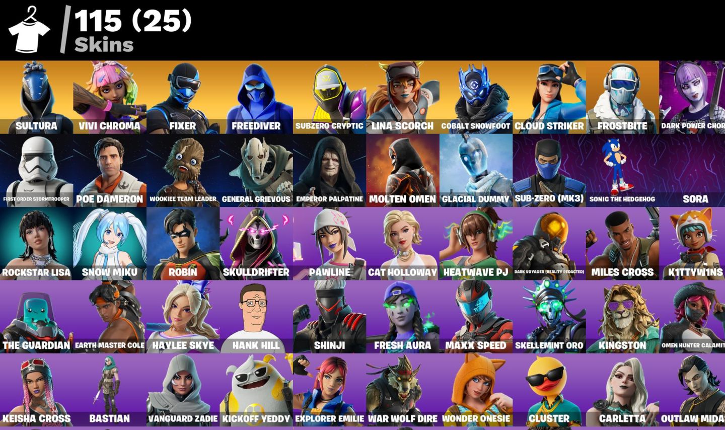 CONTA FORTNITE FULL ACESSO E TRYHARD 115 SKINS 1100 vbucks