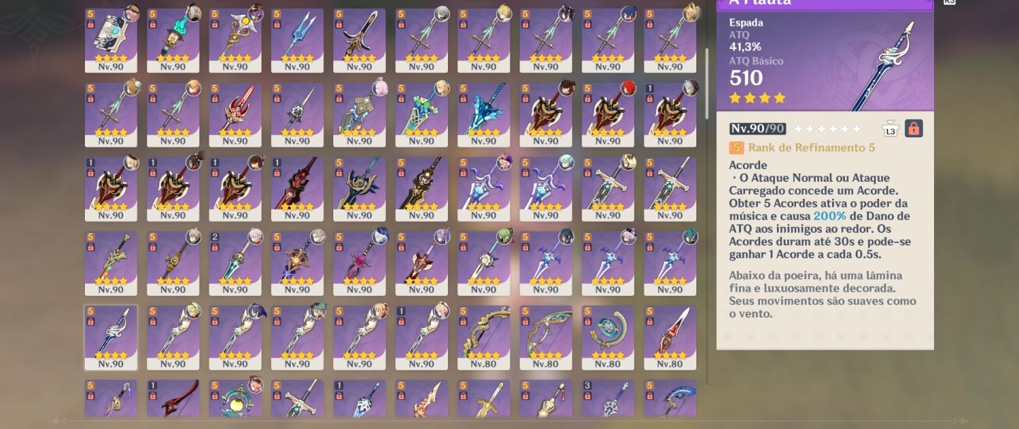 CONTA GENSHIN IMPACT TODOS PERSONAGENS LVL 90 (VÁRIOS C6)+30 ARMAS 5 MAPAS 100%