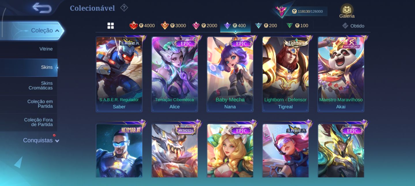CONTA MOBILE LEGENDS 418 SKINS | 118K COLEÇÃO