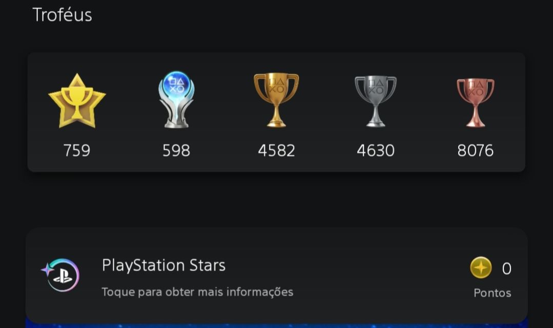 Minha conta com mais de 700 jogos e mais 598 platinas