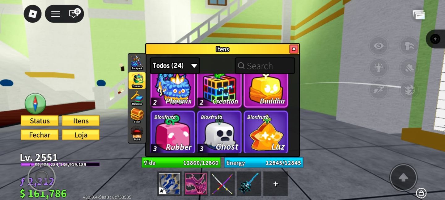 CONTA FOCADA EM BLOX FRUIT COM 4 RAÇAS V3, 3 FRUIT STORAGE E OUTROS GAME PASS