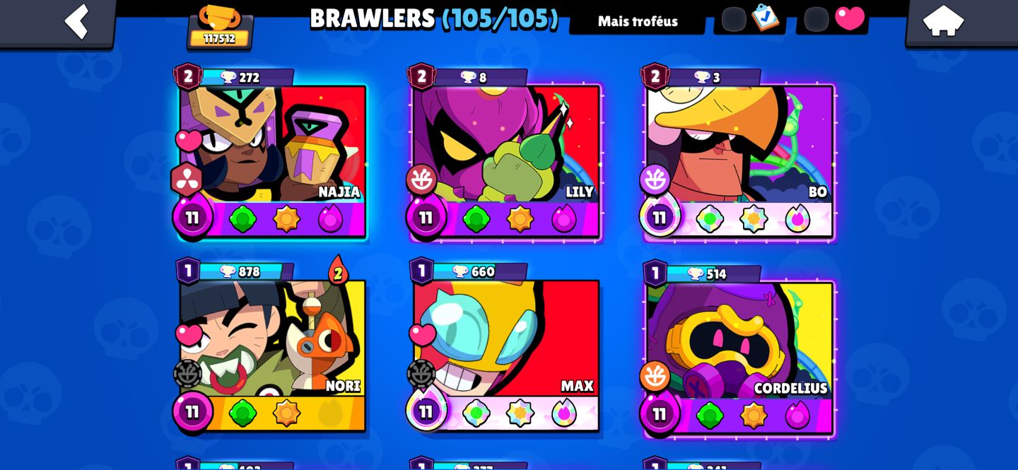 CONTA BRAWL STARs/FAMA METEORICA3/+117K TROFÉUS/108 PRESTÍGIO/ FULL BUFFS