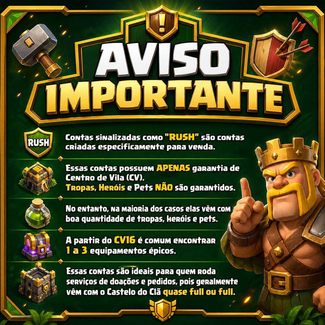ESTOQUE ATUALIZADO! CONTAS RARAS CV10-18 - CLASH OF CLANS (SEGURAS & SEM RISCO)