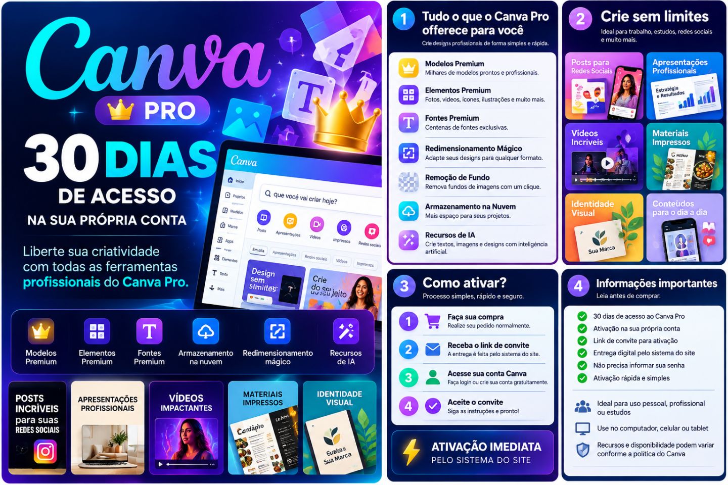 Canva Pro 30 Dias | Link de Convite | Ativação na Sua Conta | Recursos Premium