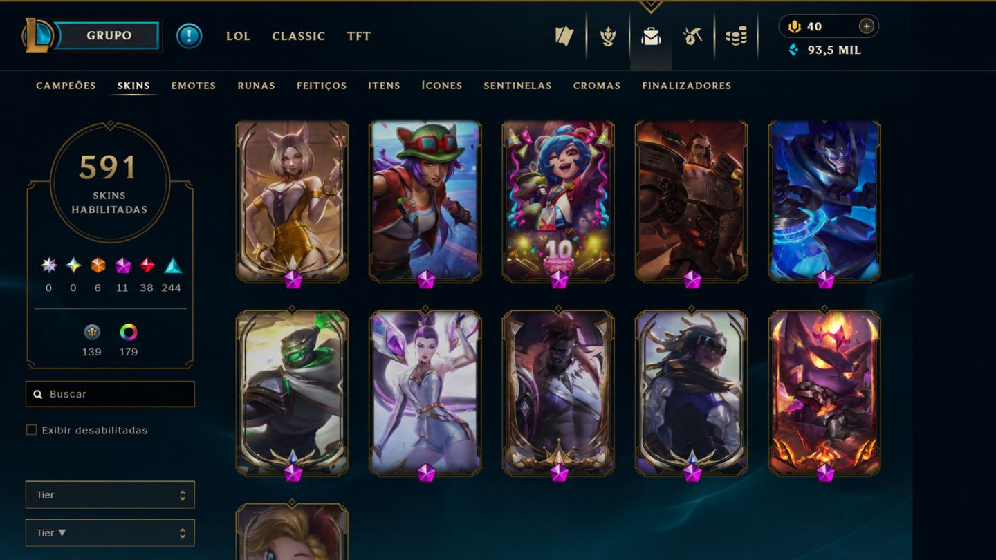 CONTA LOL BR | 591 SKINS | 6 ULTIMATE | 11 MÍTICAS | 38 LENDÁRIAS | 139 LEGADO