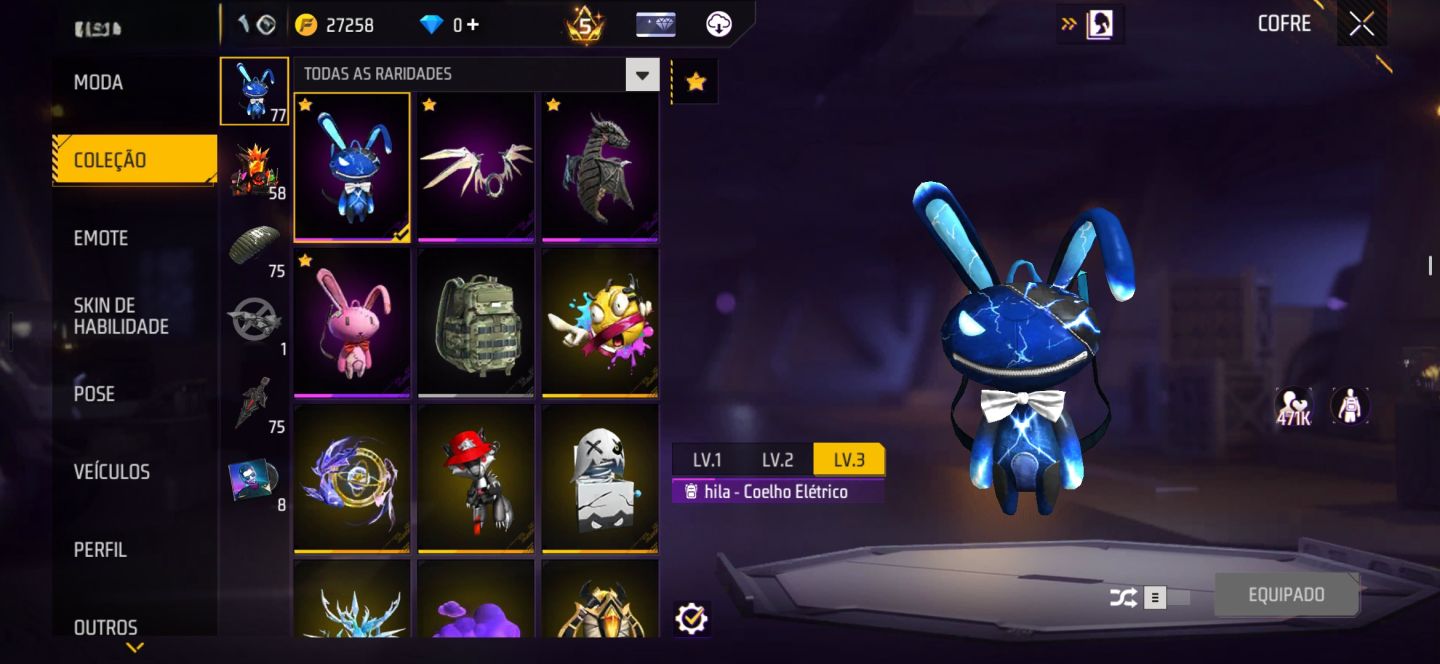 CONTA DE FREE FIRE [LV-65] COM RAGNAROK (M) E O PET PORING