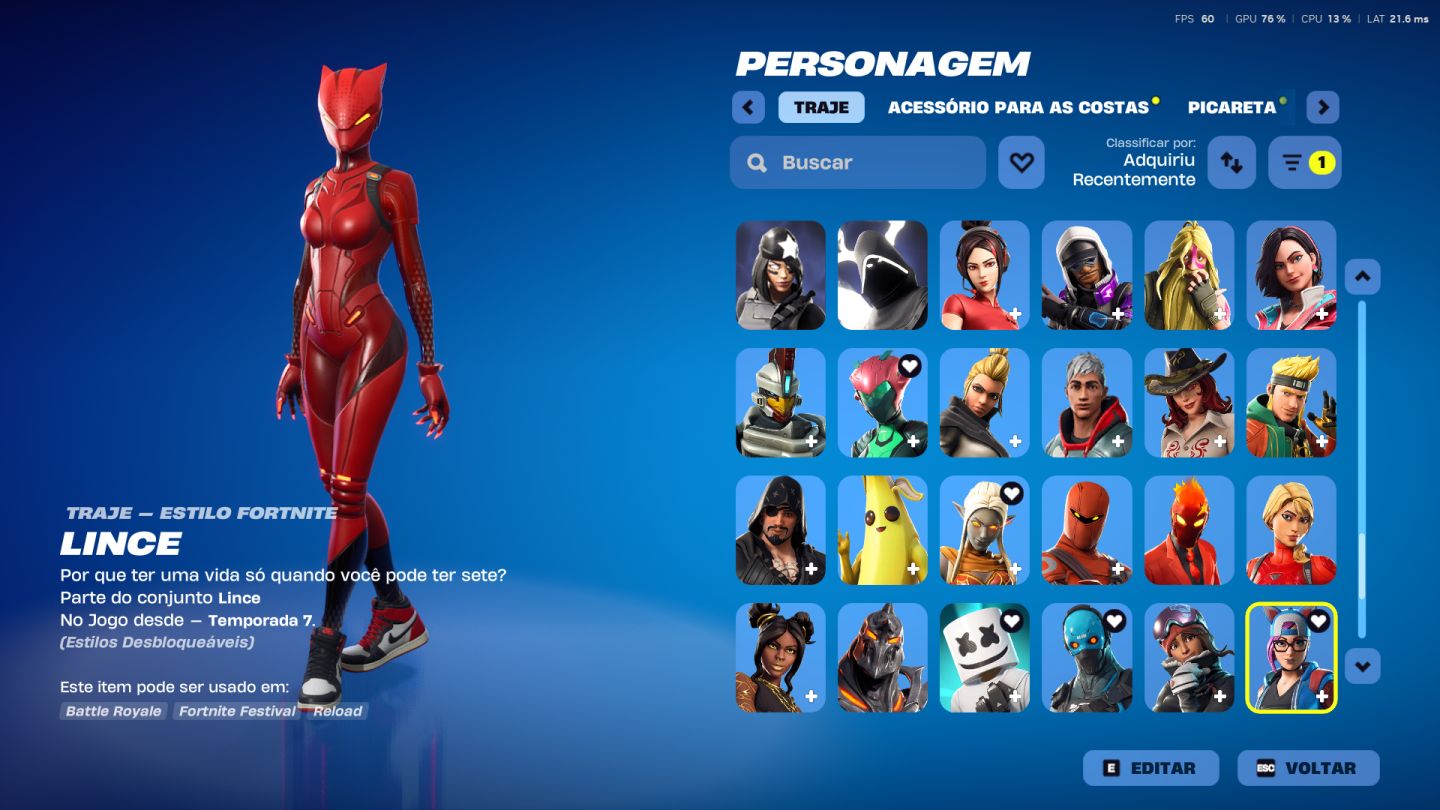 CONTA FORTNITE, MAIS DE 2000 REAIS GASTOS COM SKINS DESDE A SEASON 7