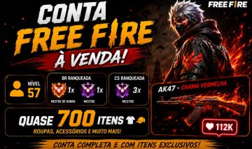 Venda de Conta de Free Fire com 57 Níveis + 600 Roupas, Acessórios, Armas