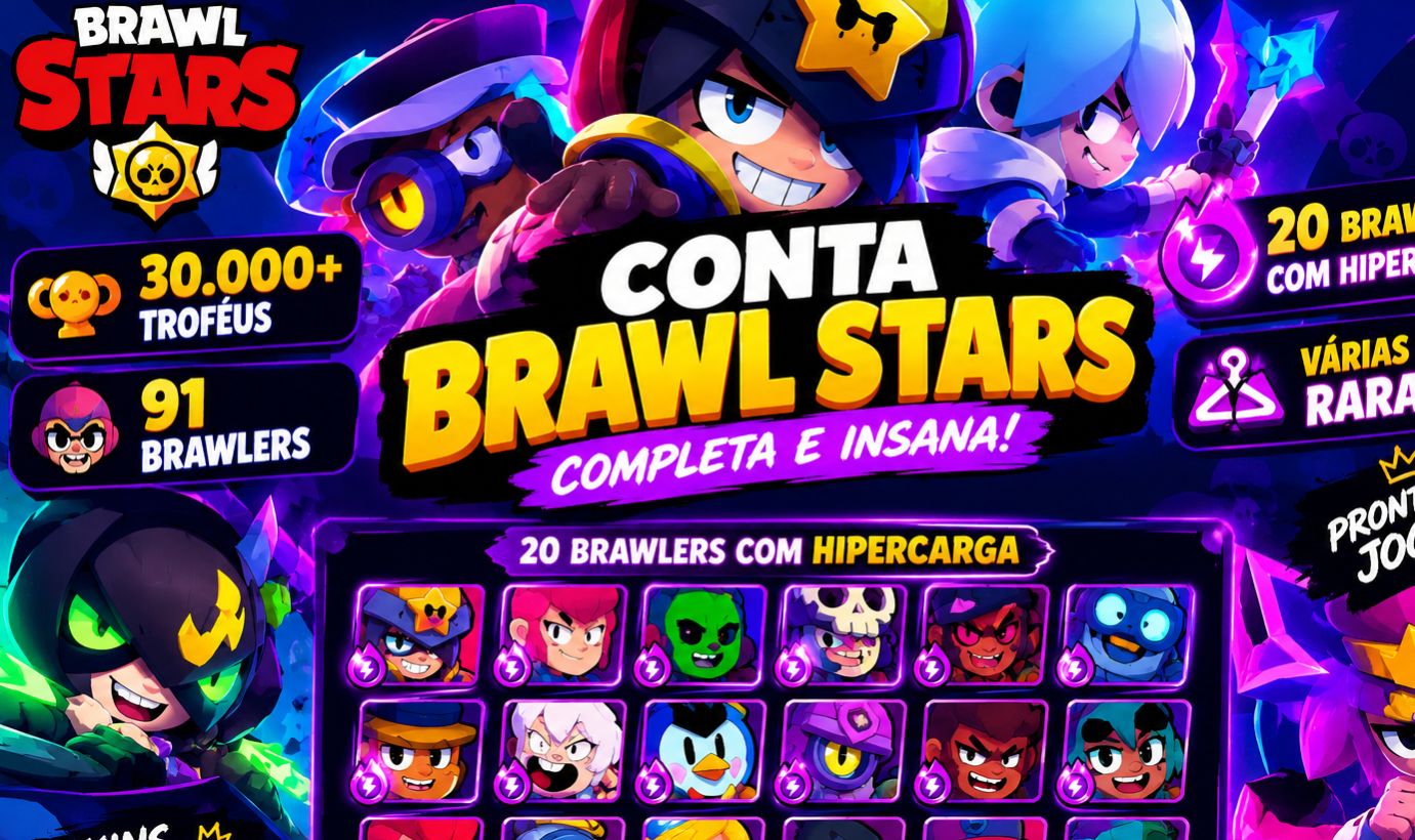 CONTA BRAWL STARS 91 BRAWLERS +30K TROFÉUS + SKINS RARAS!