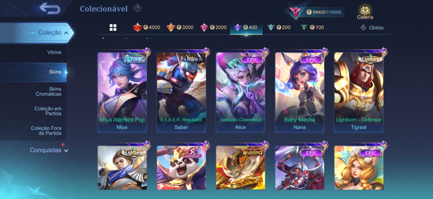 Conta Móbile Legends full heróis / emblemas e com várias skins