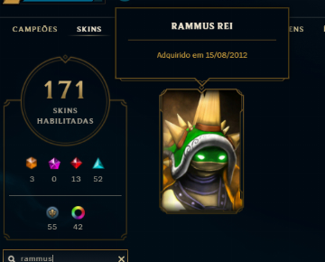 (Full acesso)Rammus REI - 170 Skins - - League of Legends - Contas - GGMAX