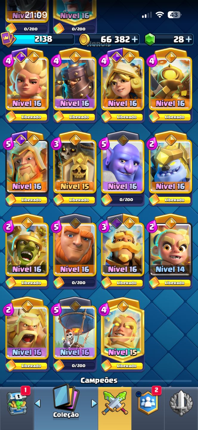 CONTA CLASH ROYALE! 14k+ já foi maior campeão. Cartas níveis top tier