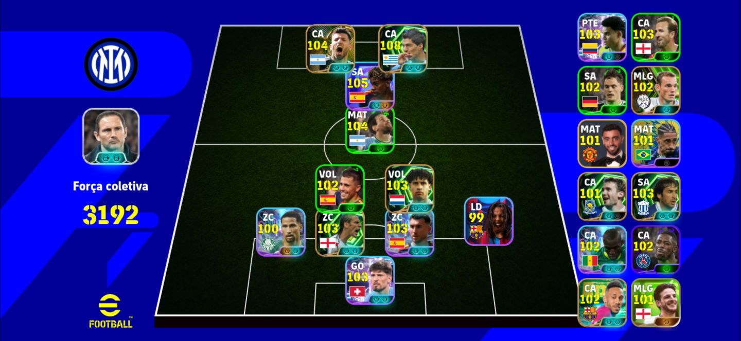 CONTA EFOOTBALL 3192 COM SUAREZ 108 E MAIS ALGUNS CRAQUES.